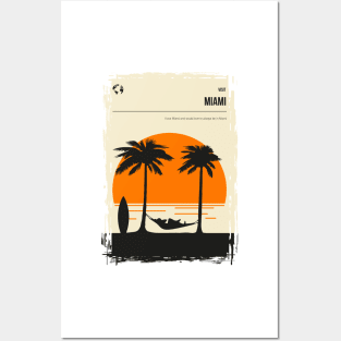 Miami Florida Summer Beach Surfing Travel Poster Posters and Art